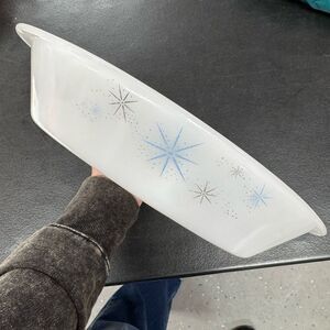 Vintage Atomic Starburst Divided Serving Oval Milk Glass Dish Made in USA MCM